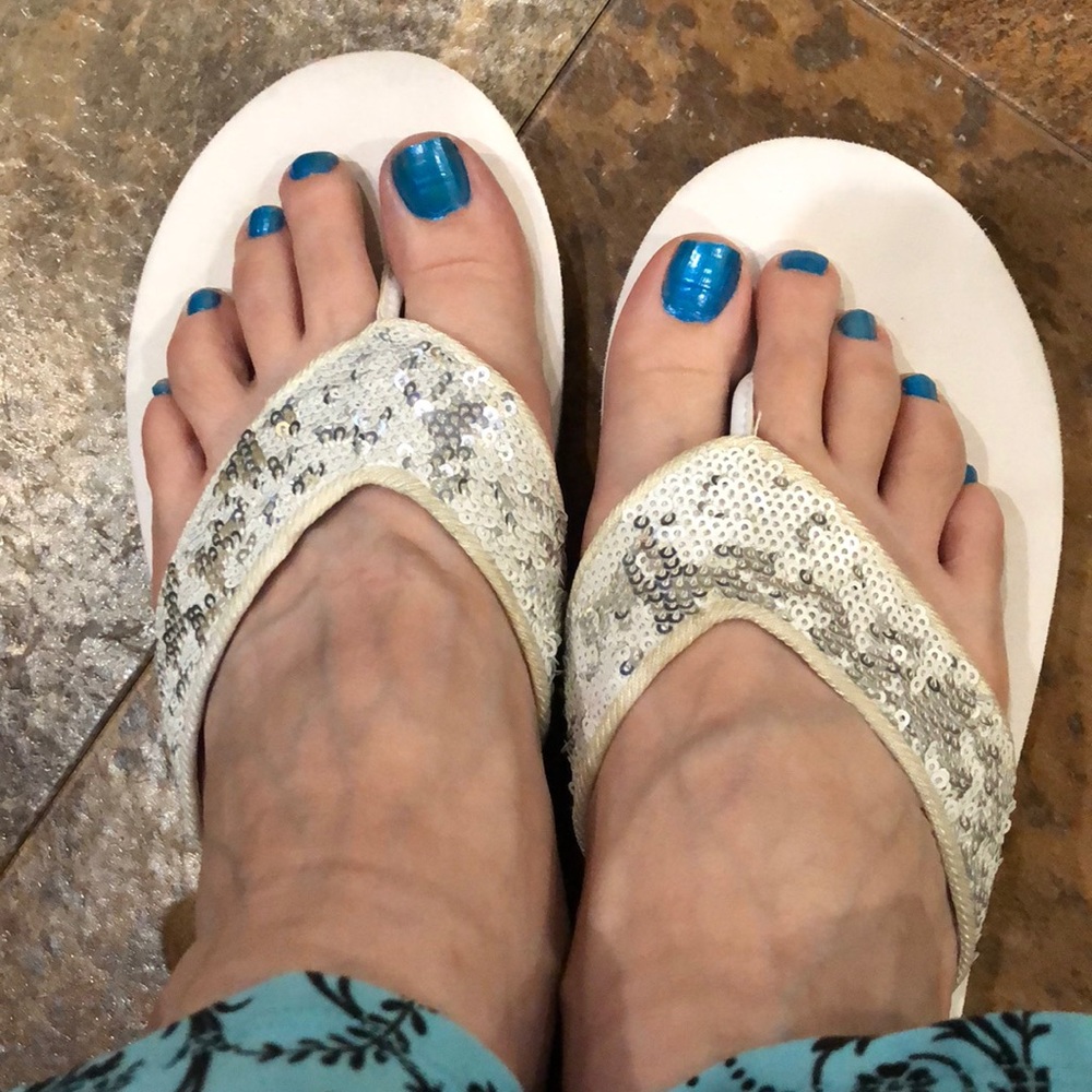 Sequined flip flops